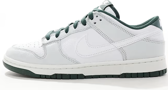 Nike Dunk Low Retro SE sneakers in white, gray and dark green Now $87.50. Was $125.00. (-30%)Now $87.50 Was $125.00(-30%)