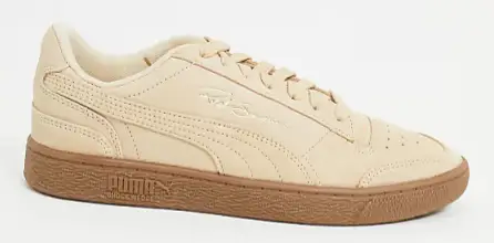 Puma Ralph Sampson suede gum sole sneakers in tan exclusive to ASOS Now $50.55. Was $103.00. (-50%)Now $50.55 Was $103.00(-50%)