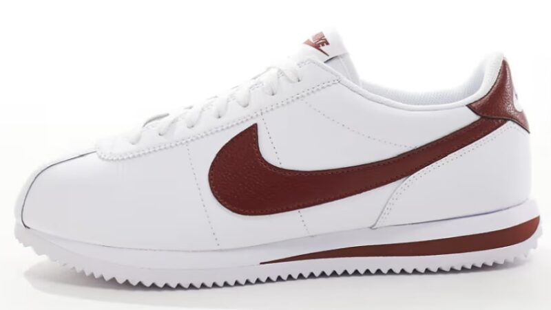 Nike Cortez leather sneakers in white and burgundy Now $63.00. Was $90.00. (-30%)Now $63.00 Was $90.00(-30%)