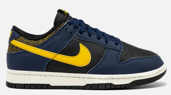 NIKE MENS LIFESTYLE SHOE DUNK LOW MIDNIGHT NAVY AND TOUR YELLOW $79.98 $125