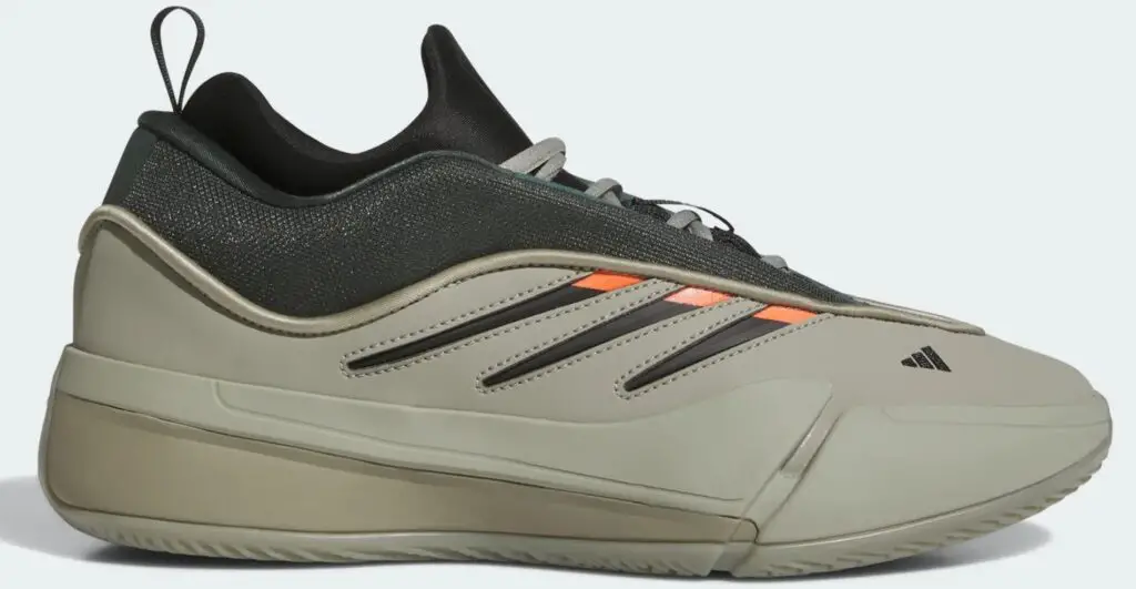 Adidas dame 9 low silver pebble / legend ivy / impact oran
