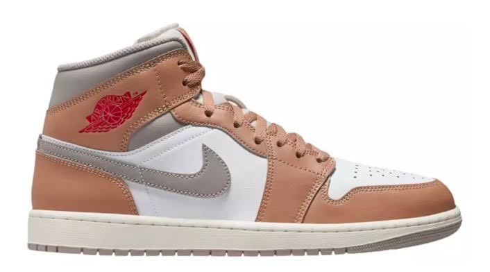 Air Jordan 1 Mid Fire Red/Wht/Clg Gry/Sail $103.99 $129.99