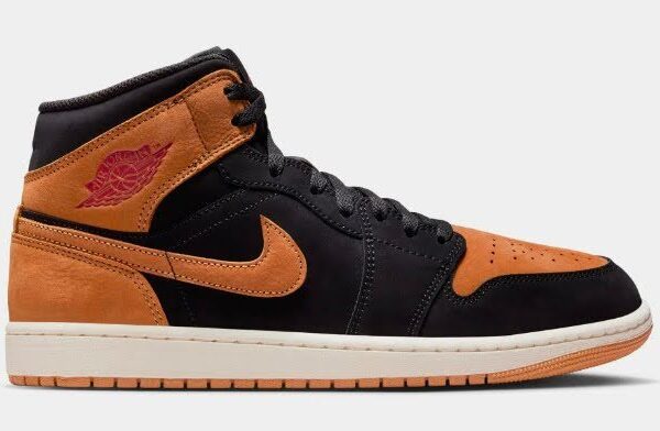 Air Jordan 1 Mid SE Black/Varsity Red/Sail/Flax Mens Lifestyle Shoes $140.00 $ 109.98