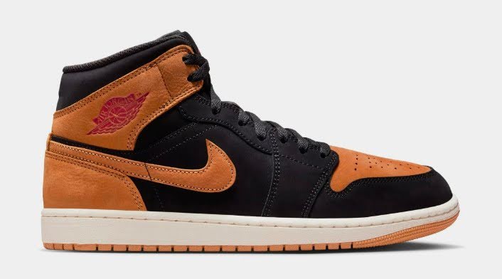 Air Jordan 1 Mid SE Black/Varsity Red/Sail/Flax Mens Lifestyle Shoes $140.00 $ 109.98